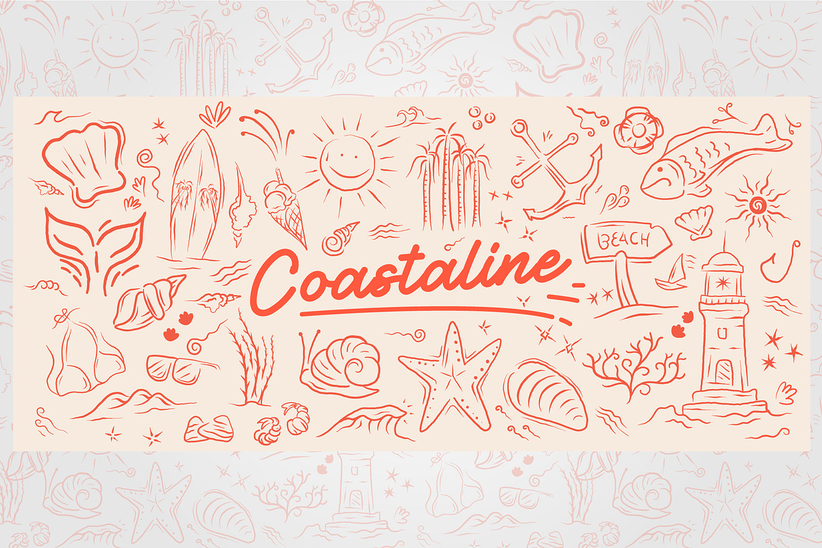 set of coastline summer illustration, an Illustration by lawoel