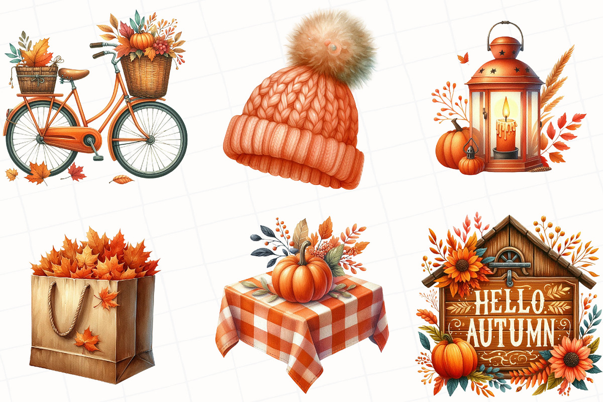 Watercolor Orange Autumn Clipart, an Illustration by OK Design (Photo 2 of 5)