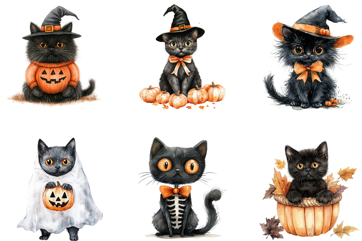 Halloween Black Cat Clipart PNG, a Seasonal Illustration by Designking (Photo 3 of 4)