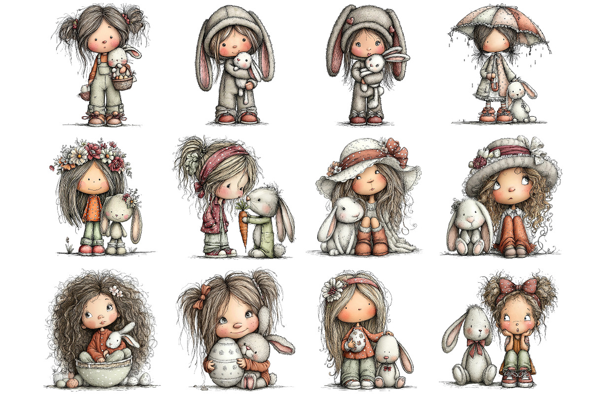 Easter Girl and Bunny Clipart, an Illustration by DreamArtGraphic (Photo 2 of 4)