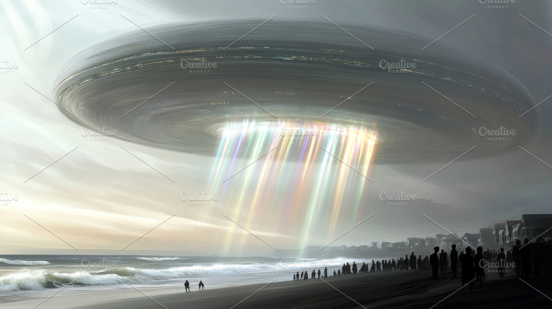 Alien mothership floating above quie, a Photo by Dvoevnore photos