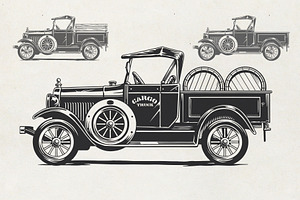 Vintage pickup truck vector, a Transportation Illustration by Ledokolua