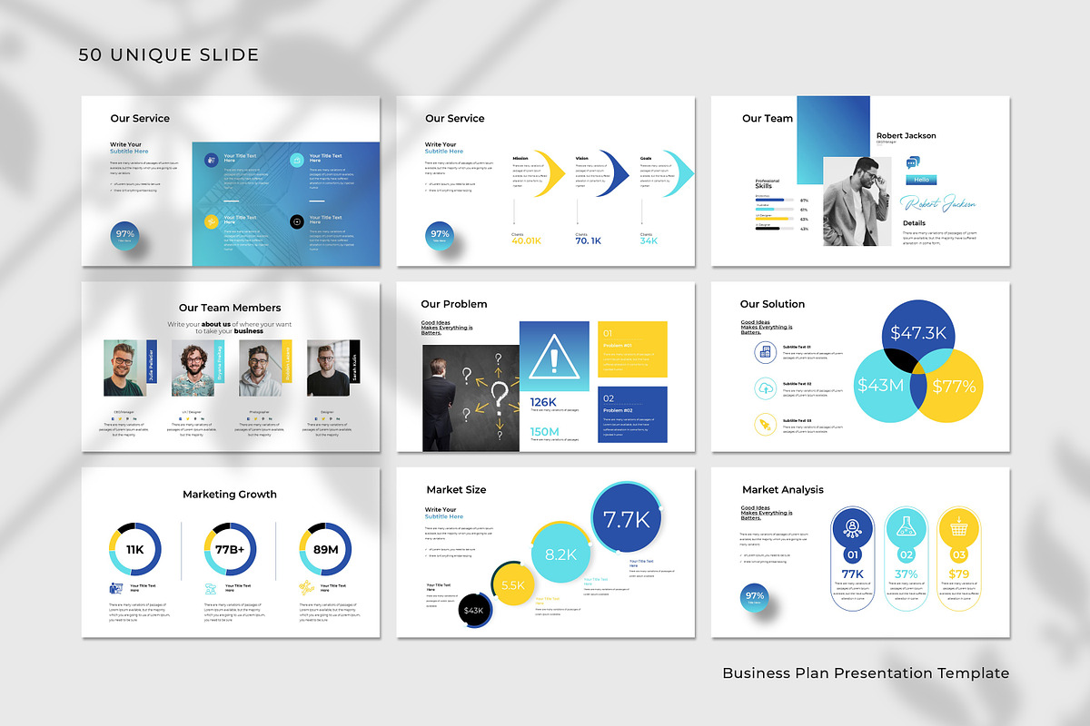 Blue Yellow Modern Business Plan Pre, a Presentation Template by Slide-Agency (Photo 7 of 11)