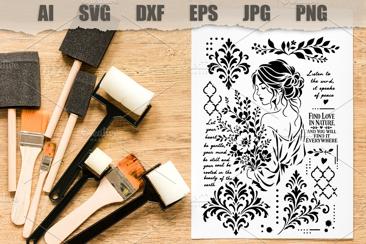 Stencil Woman Floral Portrait, an Object Illustration by MARYCRAFTIRIA (Photo 2 of 3)