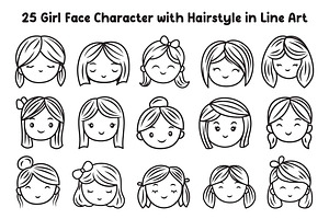 25 Girl Face Character in Line Art, a Person Illustration by jongcreative