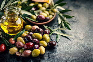 Assorted olives garnished with olive, a Photo by Pavel_design