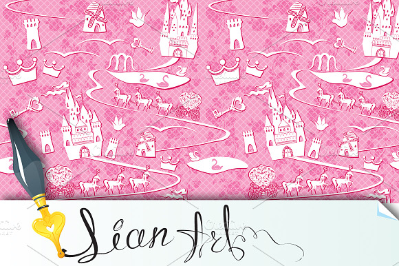 seamless pattern with fairytale land preview 2