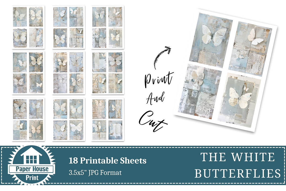 White Butterflies Junk Journal Paper, a Background Graphic by NiiiNArt (Photo 7 of 8)