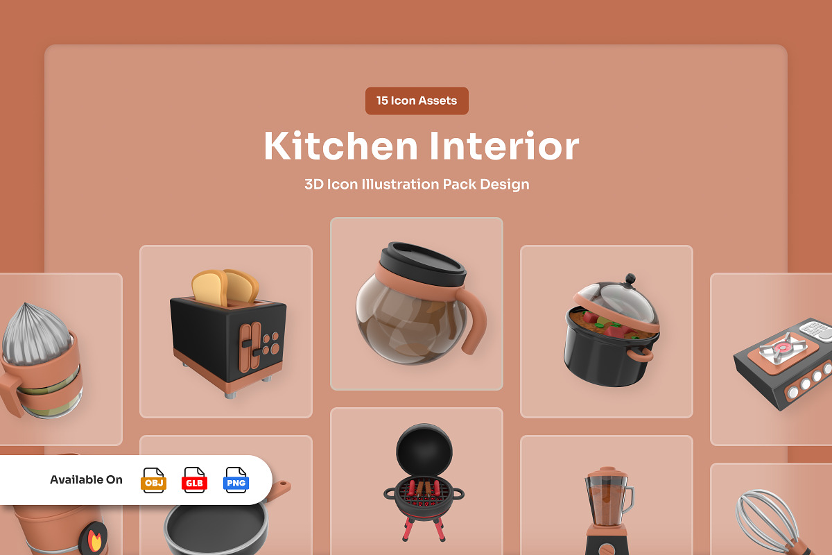 Kitchen Interior 3D Icon Set, a Work Illustration by twinstd (Photo 1 of 6)