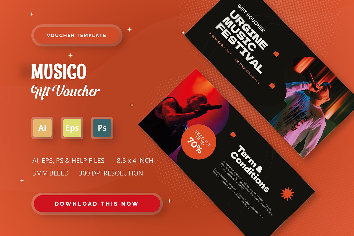 Musico - Gift Voucher, a Print Template by StreaksideStd