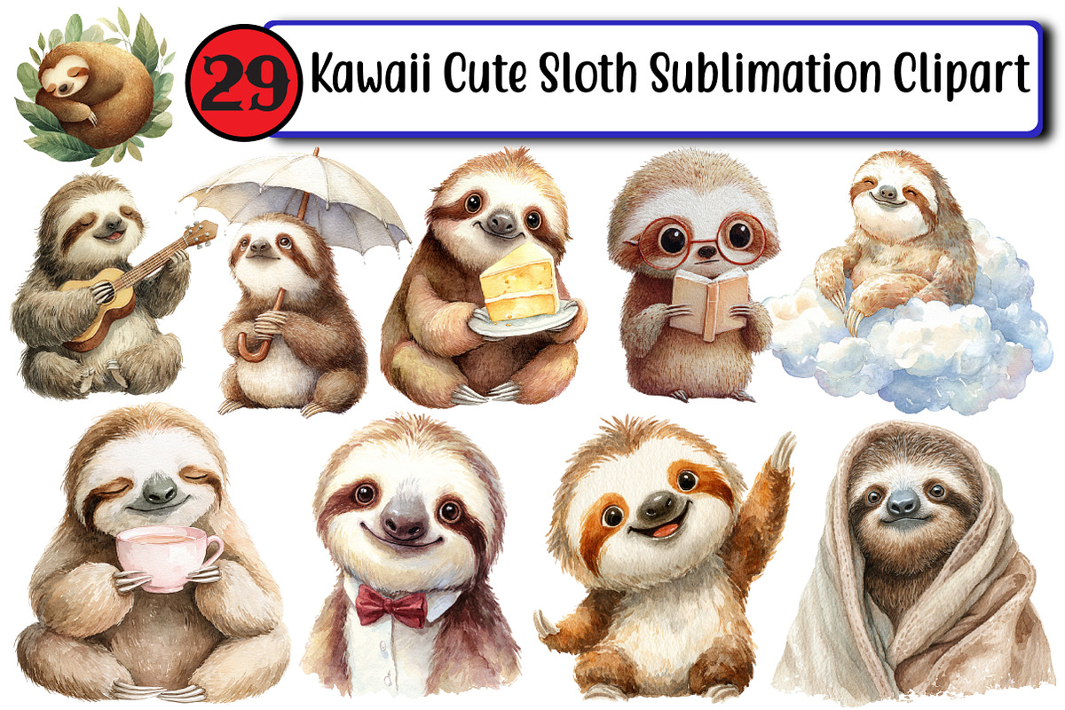 Kawaii Cute Sloth Sublimation, an Illustration by Design Market (Photo 1 of 3)