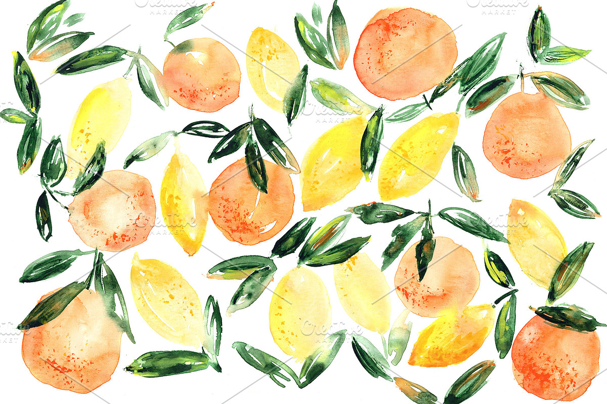 Watercolor orange-lemon art/pattern, a Pattern Graphic by Katerina Tova (Photo 1 of 3)