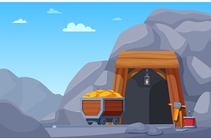 Mining cave entrance. Cart with, an Illustration by Valerie Bodnar