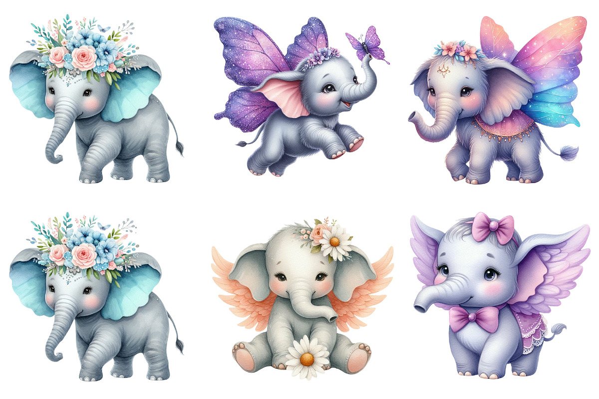 Cute Baby Elephants with Wings PNG, an Illustration by Pixels.Craft (Photo 3 of 6)