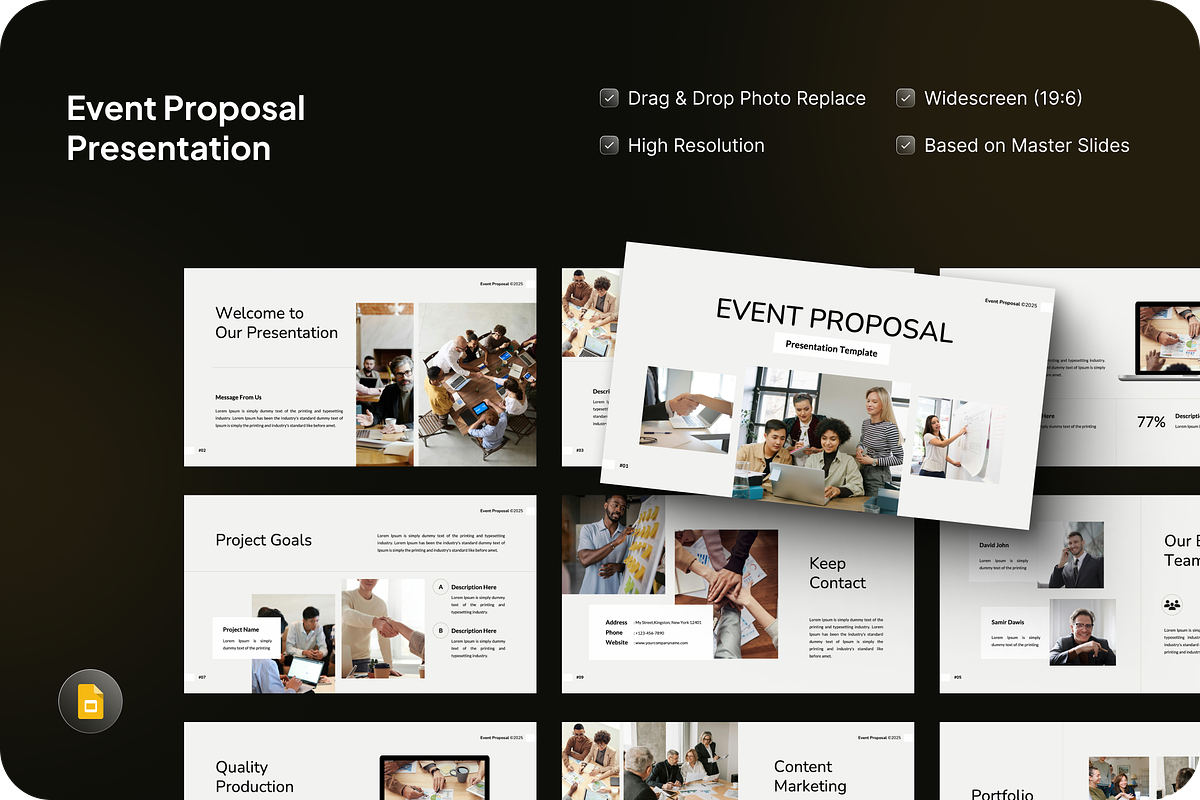 Event Proposal Google Slides, a Presentation Template by SquidPixey (Photo 1 of 7)