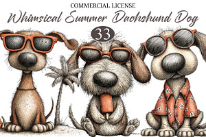Whimsical Summer Dachshund Dog, a Seasonal Illustration by designcity5