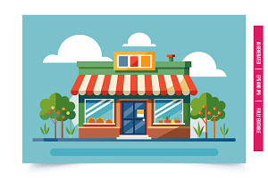Striped Awning Storefront, an Illustration by Tanuart