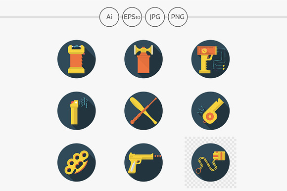 Self Defence Accessories Flat Icons