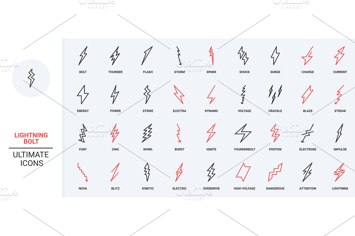 Lightning bolt energy strike icons, an Object Illustration by Lemberg Vector