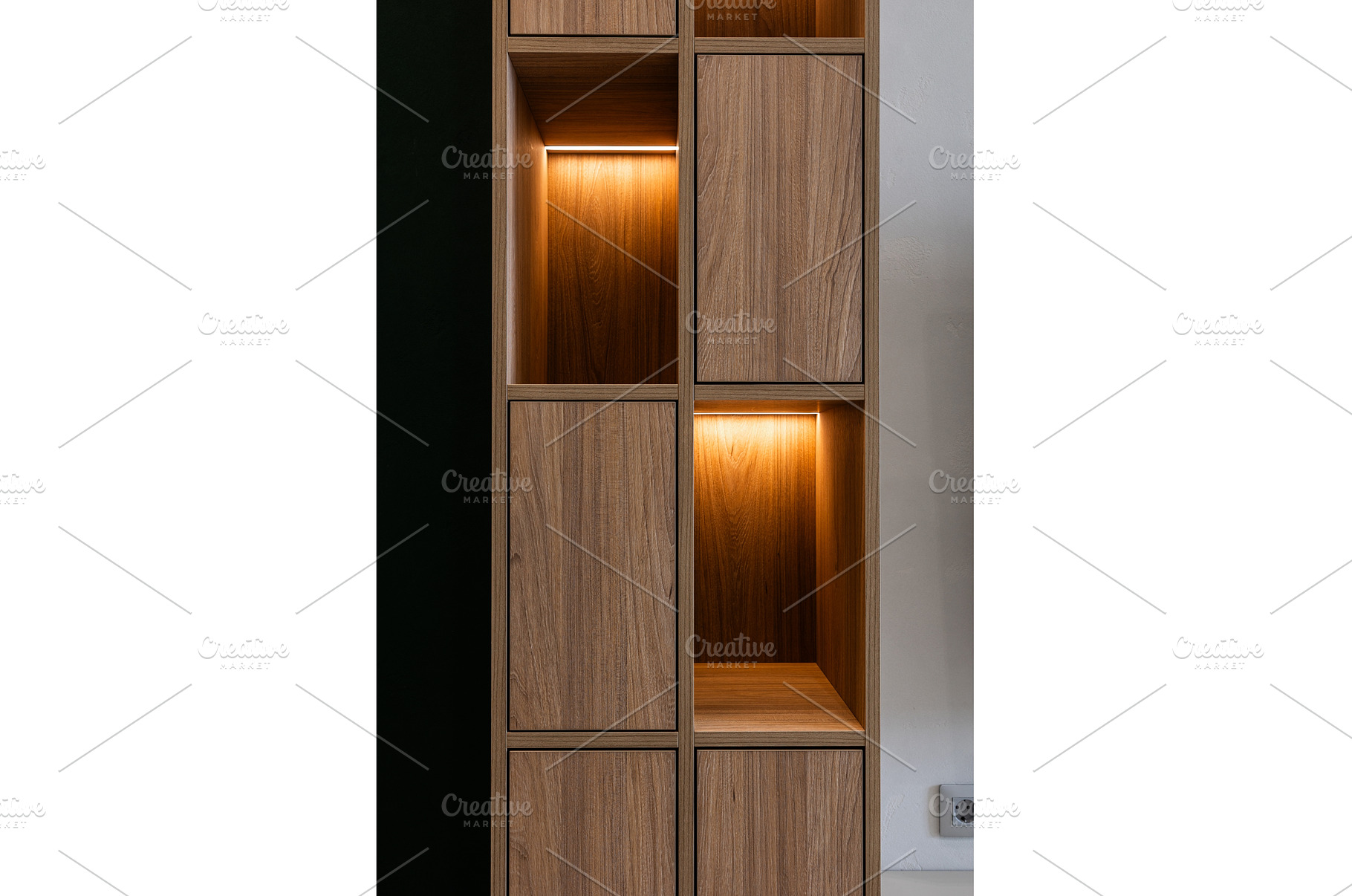 Wood cabinet shelving with warm, an Architecture Photo by wip3out