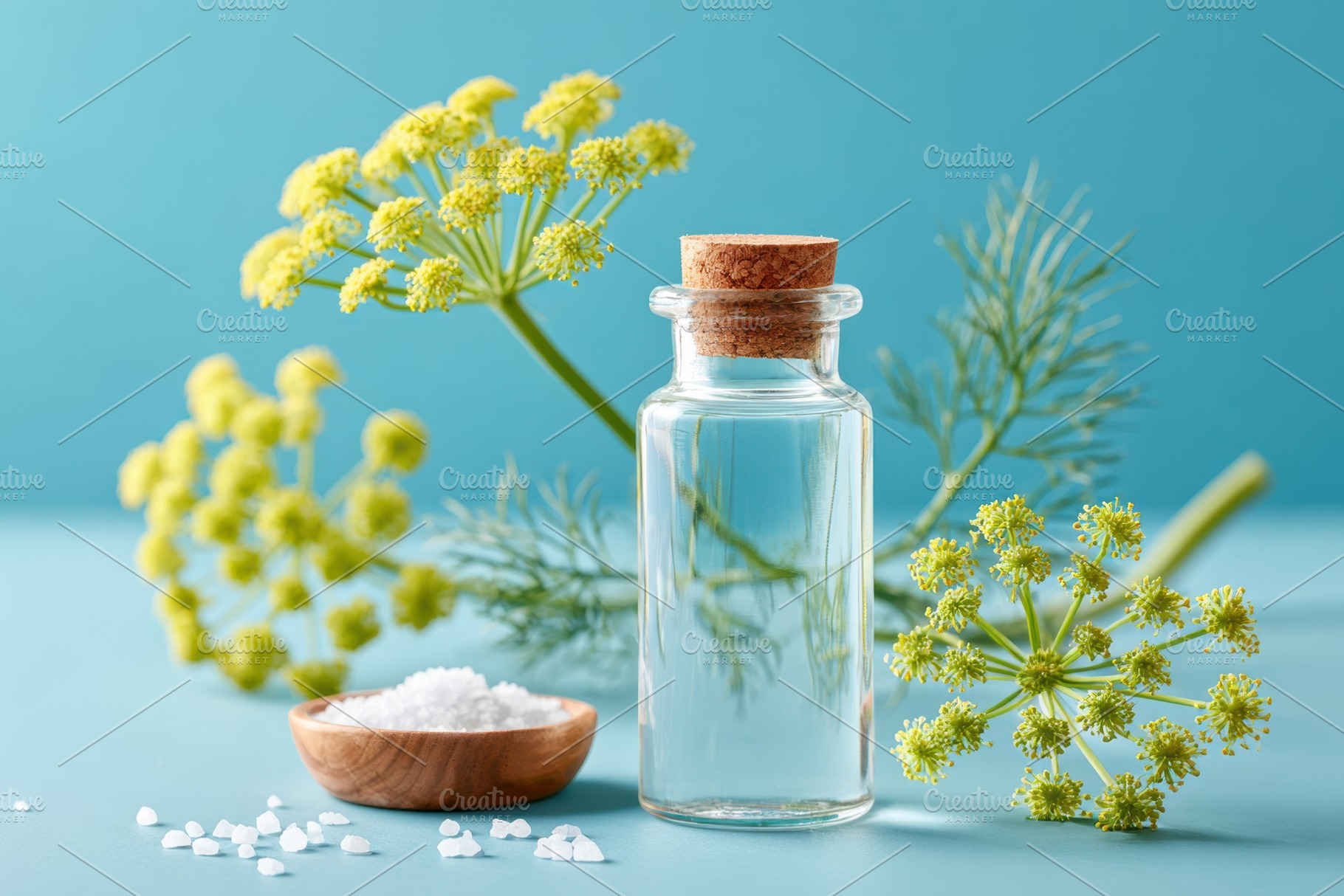 Herbal essence in a glass bottle with sea salt, a Health & Medical Photo by AlyaAnd