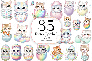 Easter Eggshell Cats PNG Clipart., an Animal Illustration by KennedyStudio