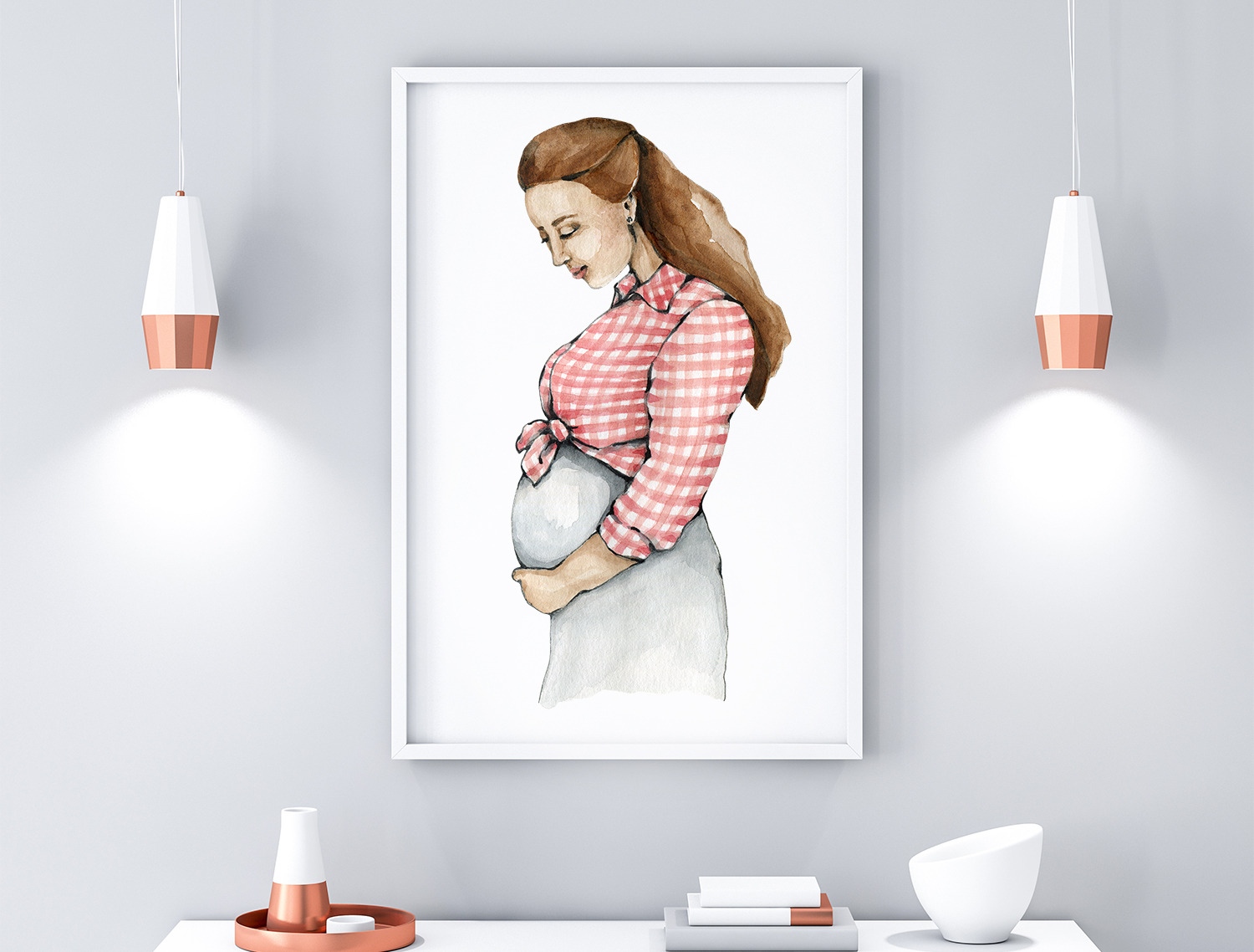 Printable Watercolor Pregnant art, an Illustration by EkaterinaViArt