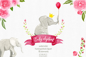 watercolor baby elephant clipart