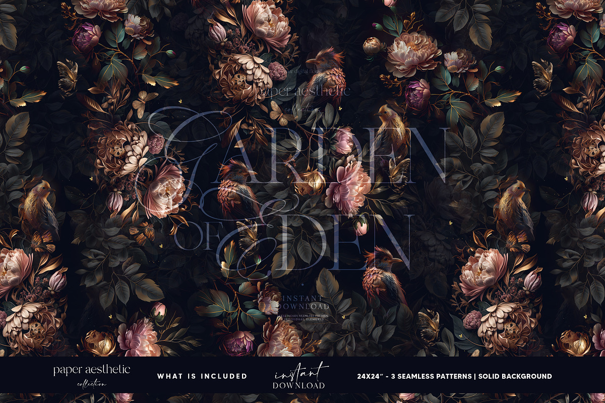 Gold Pastel Floral Pattern, a Pattern Graphic by paper aesthetic (Photo 7 of 9)
