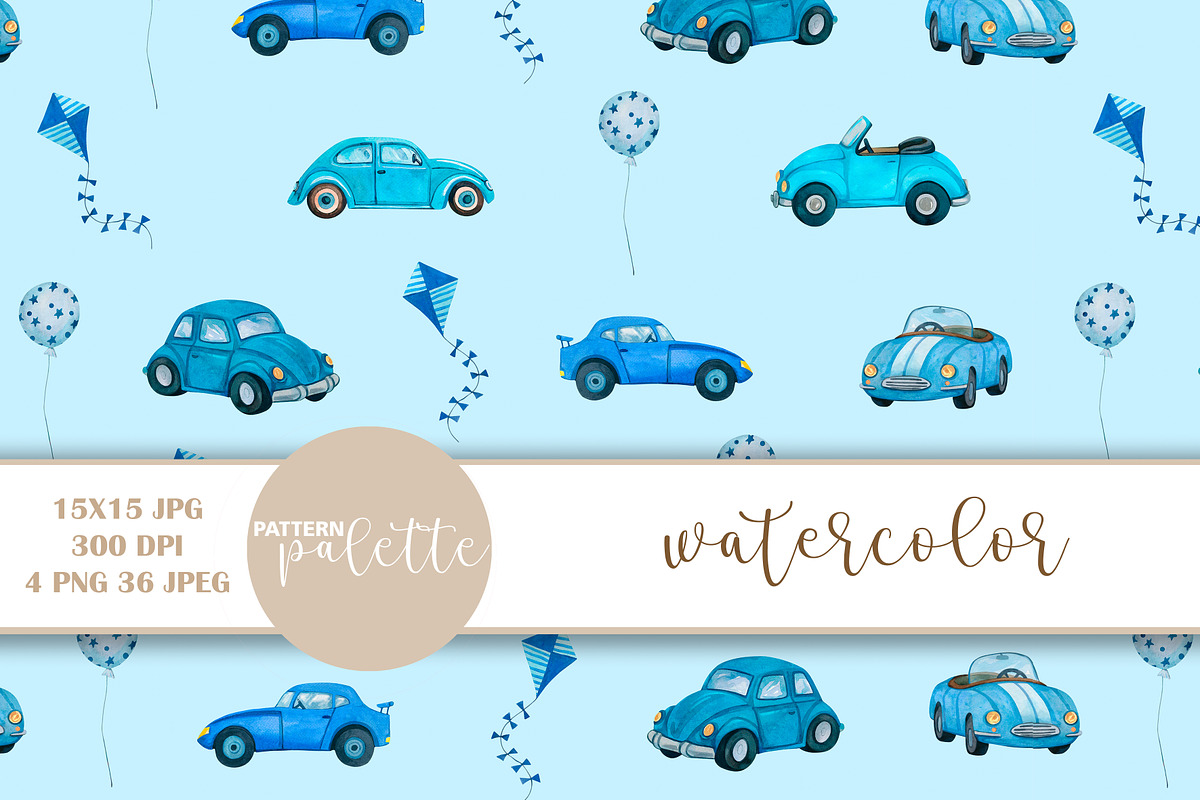 Watercolor blue cars patterns, a Pattern Graphic by PatternPalette (Photo 11 of 11)