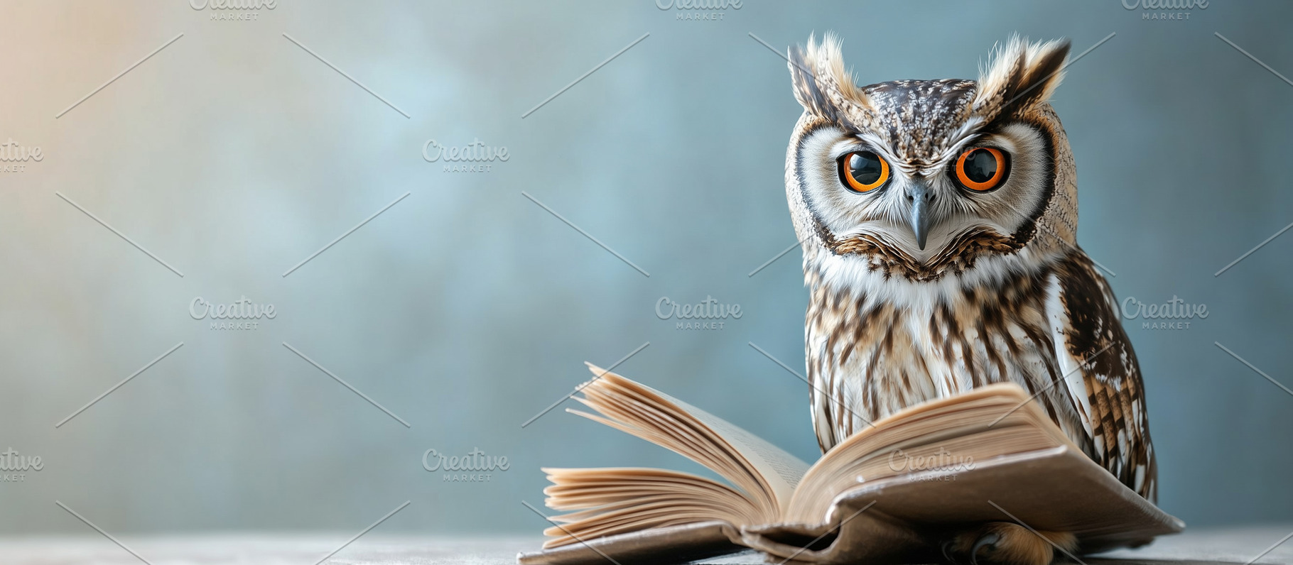 Little owl with open book on gray, a School & Education Photo by MistyDay