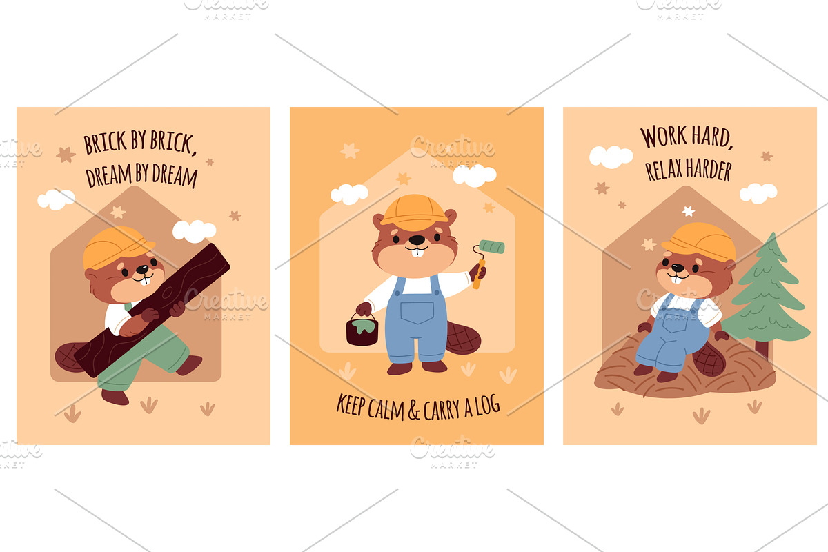 Funny beavers cards. Cute little dam, an Animal Illustration by YummyBuum