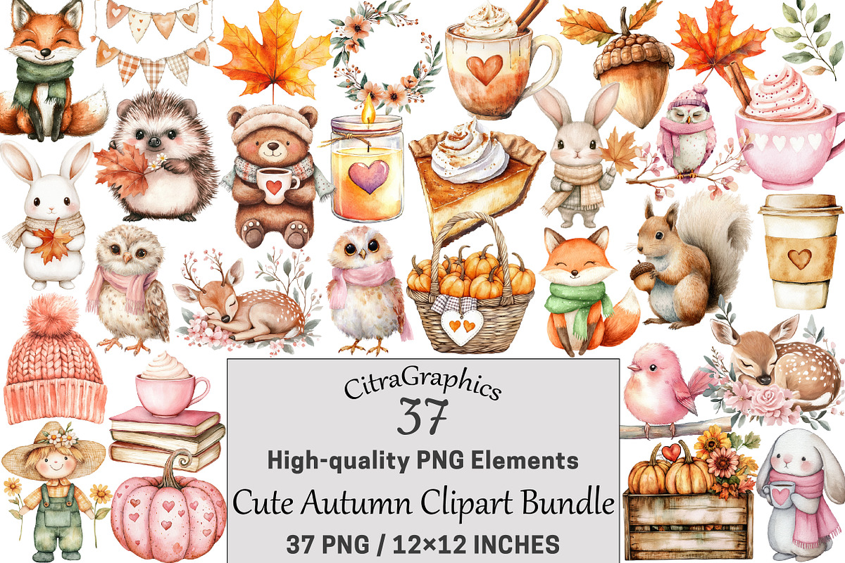 Cute Autumn Clipart PNG Bundle, a Seasonal Illustration by CitraGraphics (Photo 1 of 5)