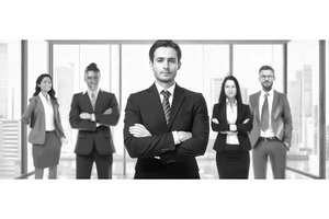 Confident business team standing in, an Illustration by tilialucida