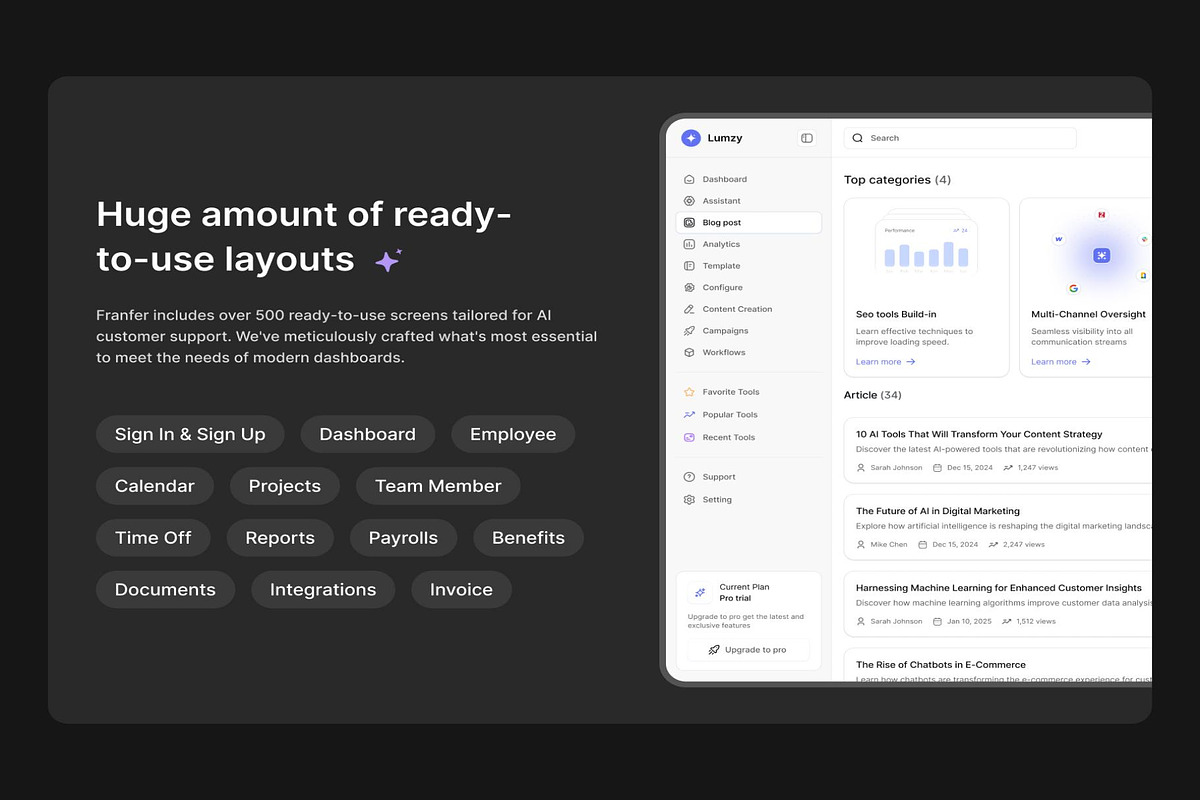 Lumzy AI SEO Content Marketing UI, an UI Kit Template by Creative Perspective (Photo 3 of 7)