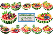 Watermelon Boat with Fruit Clipart, an Illustration by Pixels.Craft (Thumbnail 1 of 9)