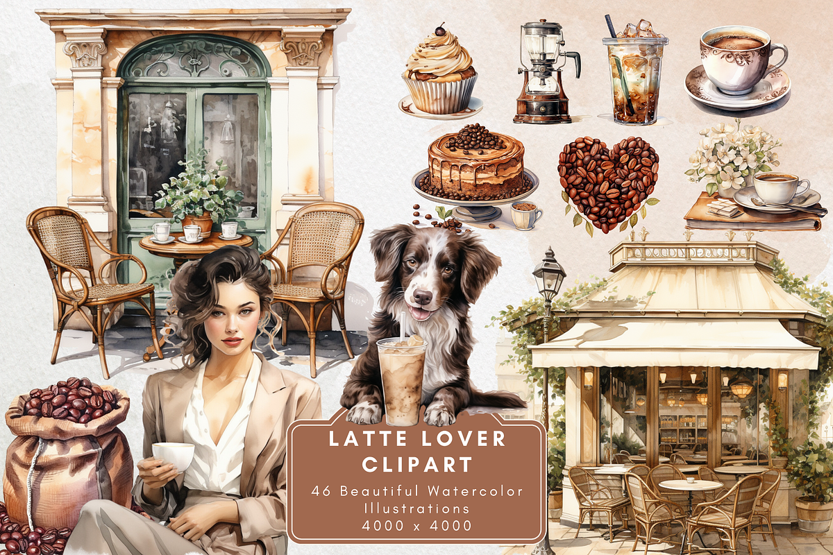 Watercolor Coffee Clipart, an Illustration by NadiaTheronArt (Photo 1 of 5)