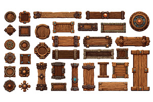 Mediaeval wooden game gui set, a Decorative Illustration by Ksania
