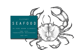 Seafood Hand Drawn Clip Art.