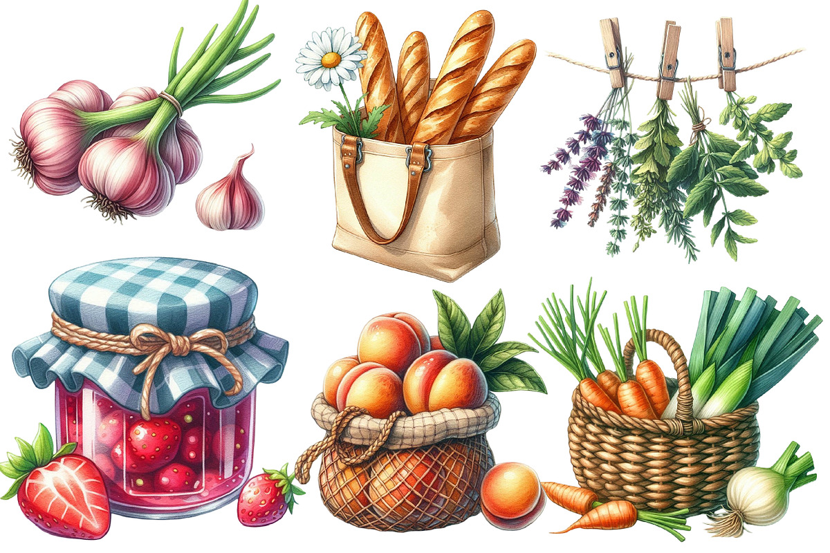 Watercolor Farmers Market Clipart, an Illustration by Designworld (Photo 3 of 6)