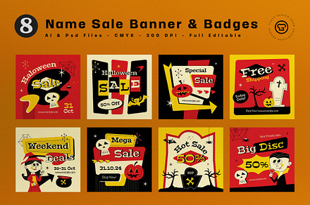 Mid Century Halloween Sale Banner, an UI Kit Template by graphicook