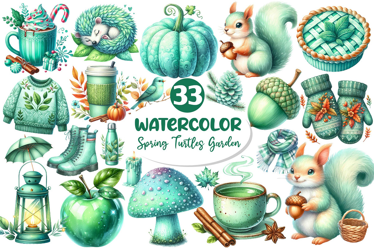 Mint Fresh Green Autumn Clipart, an Illustration by Dream Creation (Photo 1 of 4)