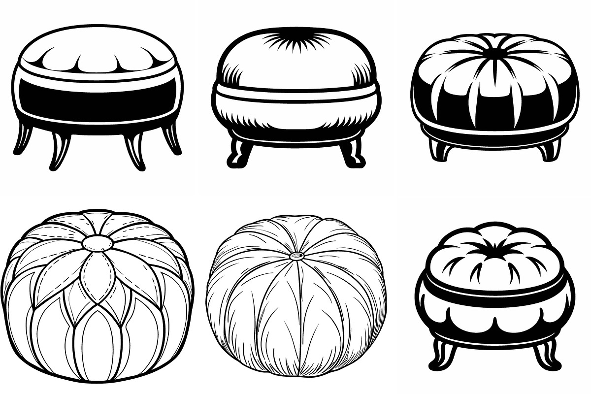 Pouf vector silhouette line art Set, an Object Graphic by Billah Hub
