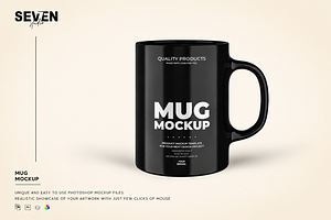 Classic Black Mug Mockup Front View, a Cups & Container Mockup by Se٧enStudio