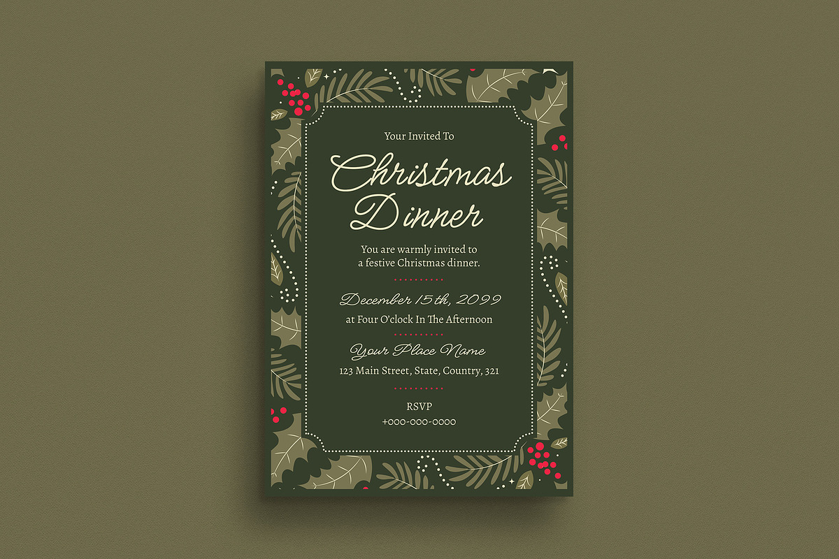 Floral Christmas Dinner Invitation, an Invitation Template by Guuver (Photo 1 of 3)