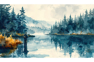 Lone fisherman standing in calm lake, a Nature Photo by Igor Tichonow