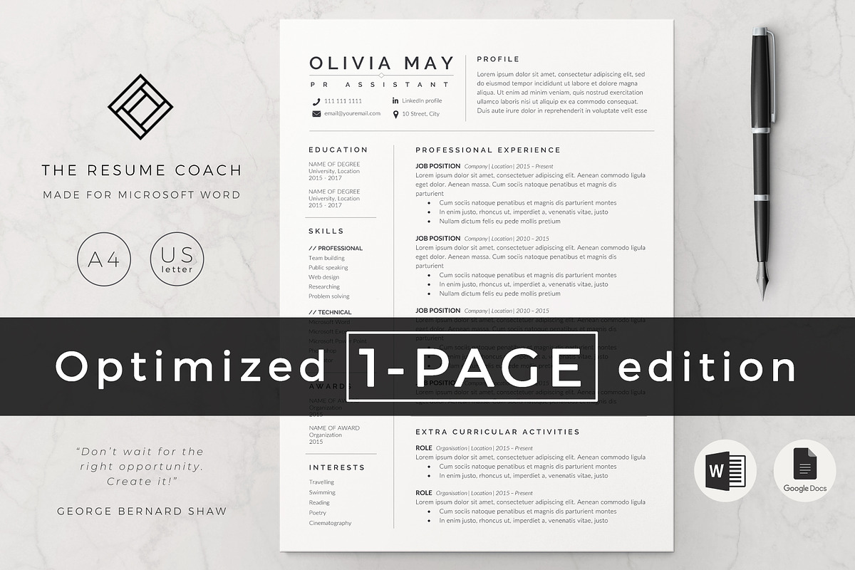 Resume Template / CV, a Resume Template by TheResumeCoach (Photo 1 of 6)