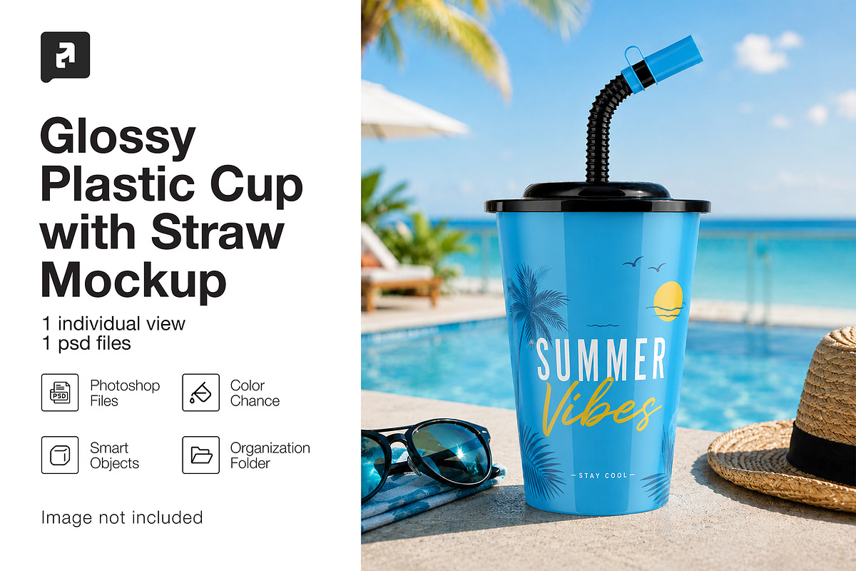 Glossy Plastic Cup with Straw Mockup, a Packaging Mockup by _Adroit_ (Photo 2 of 2)
