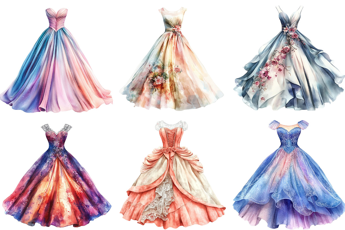 Elegant Watercolor Gown Clipart, an Illustration by Pixels.Craft (Photo 4 of 5)