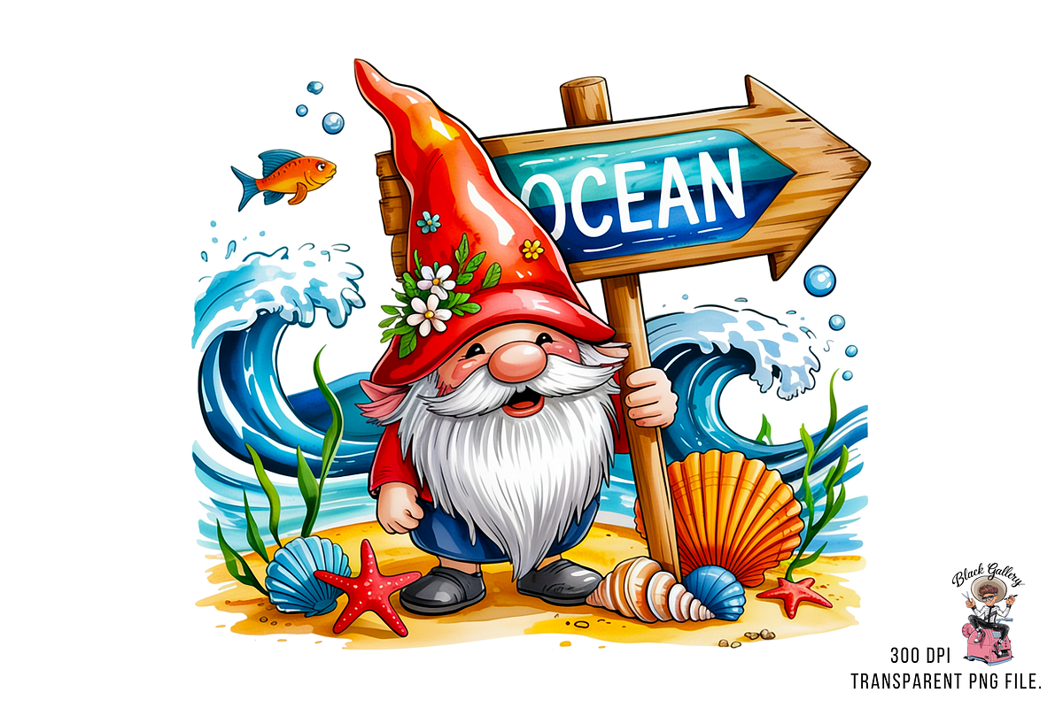 Beach Gnome Summer PNG Bundle, a Graphic by Clipart Studio (Photo 3 of 12)